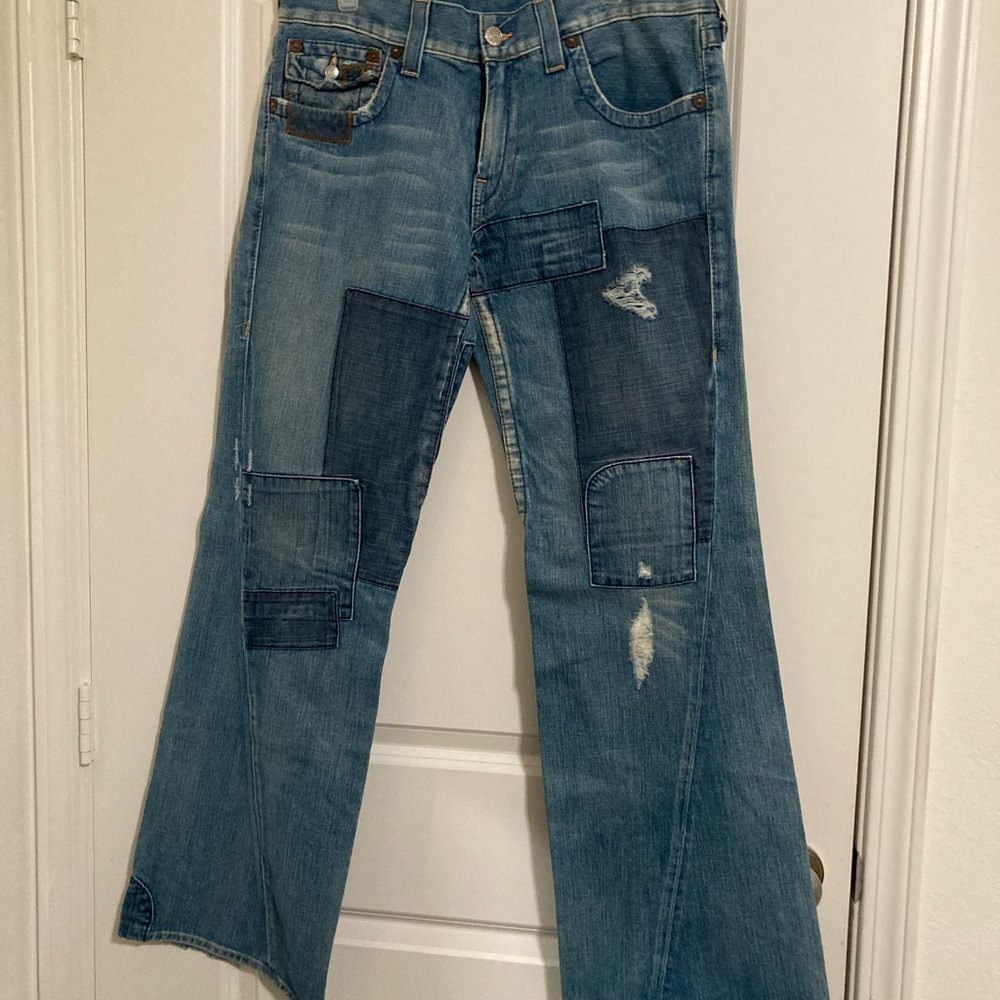 True Religion Blue Patchwork Bootcut Jeans